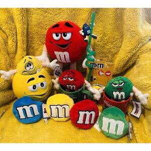 Lot Of 13 M&M's Mascot Character Plush Dolls Stuffed Mug Straw Vtg 1999 2001